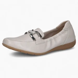 Caprice Deer Skin Slip-On – Pearl Ivory with Silver Detail