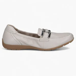 Caprice Deer Skin Slip-On – Pearl Ivory with Silver Detail