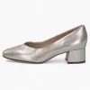 Caprice Metallic Block Heel – Square Toe & Fish Cut Detail