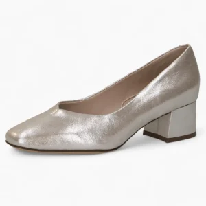 Caprice Metallic Block Heel – Square Toe & Fish Cut Detail