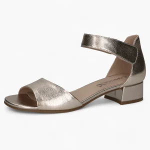 Caprice Platinum Gold Low Block Heel Sandal – Elegant & Comfortable