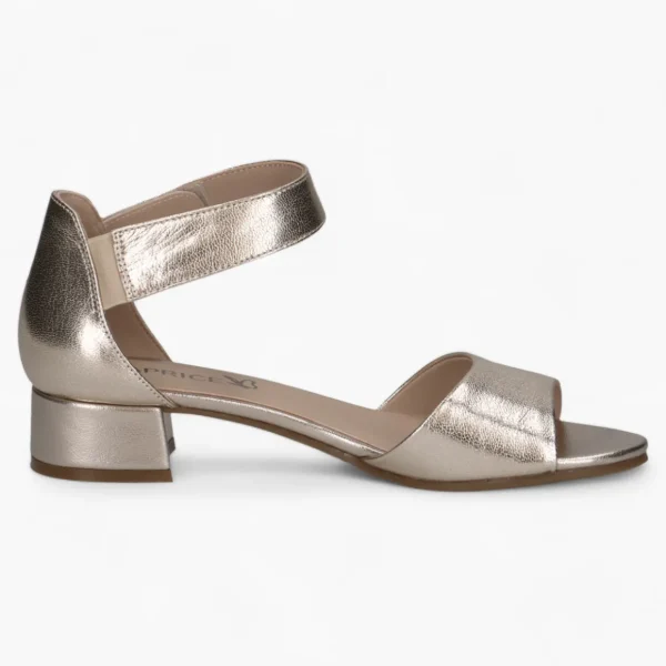 Caprice Platinum Gold Low Block Heel Sandal – Elegant & Comfortable