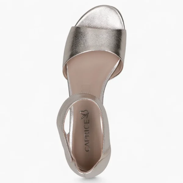Caprice Platinum Gold Low Block Heel Sandal – Elegant & Comfortable