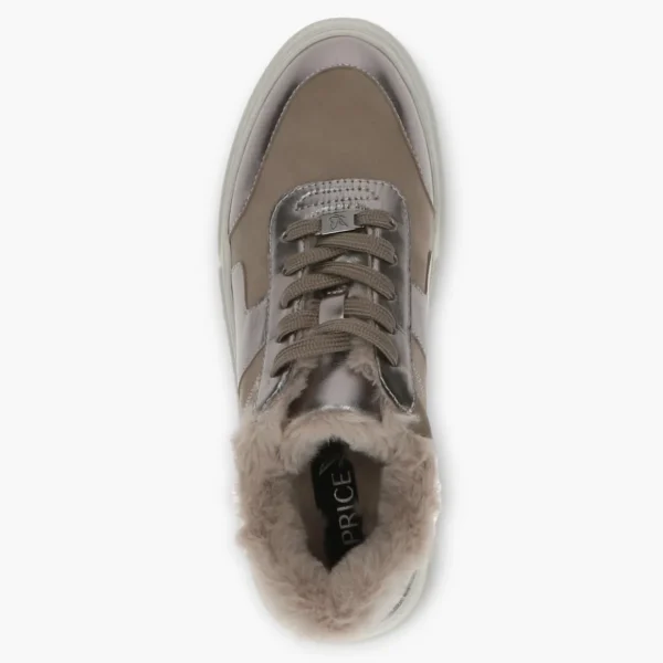 Caprice Taupe Leather Lace-Up Runners with Faux Fur Lining