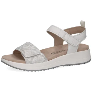 Caprice White Sandal with Snakeskin Detail and Velcro Straps