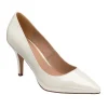 Clean and Crisp White Patent Mid Heel Court Shoes