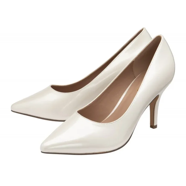 Clean and Crisp White Patent Mid Heel Court Shoes