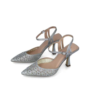 Glittery Rhinestone Embellished Silver Pointed Evening Sandals