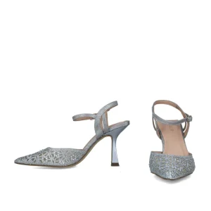 Glittery Rhinestone Embellished Silver Pointed Evening Sandals