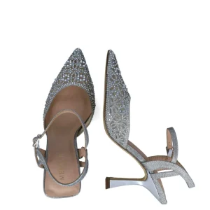 Glittery Rhinestone Embellished Silver Pointed Evening Sandals