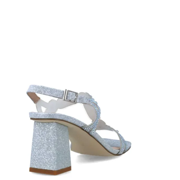 Glittery Sparkle Silver Block Heel Occasion Sandals