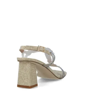 Glittery Square-Toe Gold Block Heel Evening Sandals