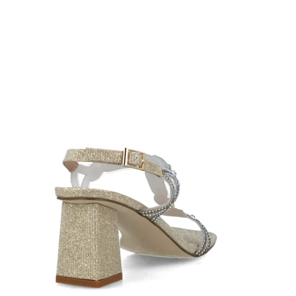 Glittery Square-Toe Gold Block Heel Evening Sandals