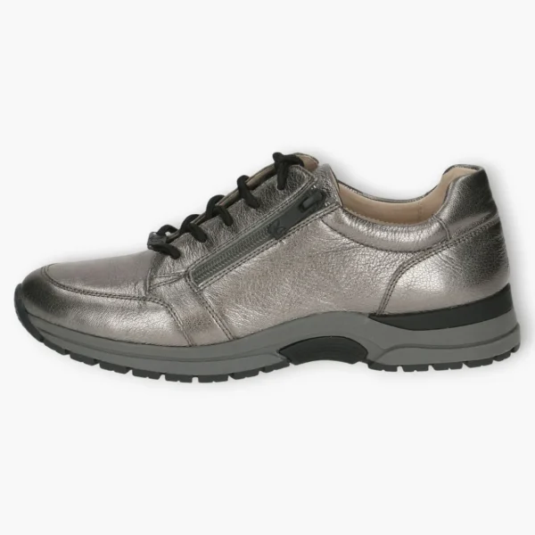 Grey Leather Lace-Up Shoes with Zip & Removable Footbed