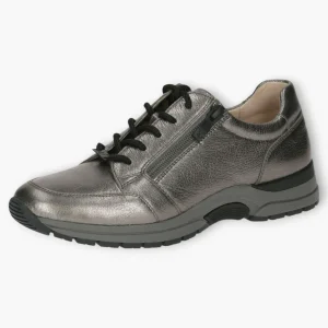 Grey Leather Lace-Up Shoes with Zip & Removable Footbed