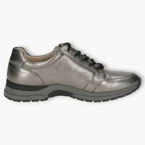 Grey Leather Lace-Up Shoes with Zip & Removable Footbed