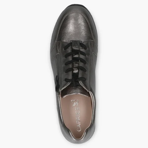 Grey Leather Lace-Up Shoes with Zip & Removable Footbed