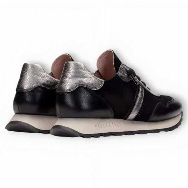 Hispanitas Runner Loira Black Suede with Pewter Accents and Bungee Laces