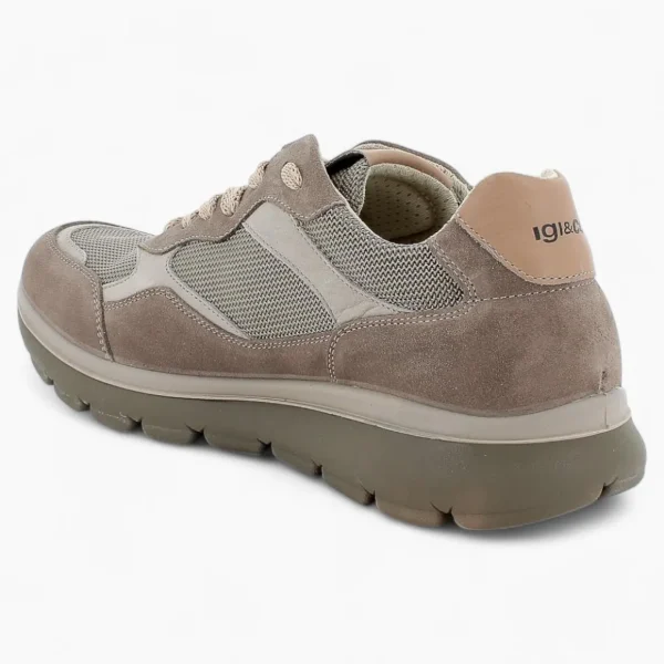 Igi & Co Men's Taupe Leather-Textile Runner Shoes with Shock Absorber