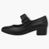 Jana Black Court Shoes with Velcro Strap and Block Heel