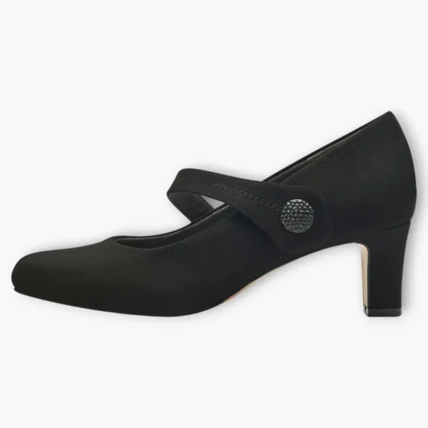 Jana Black Faux Suede Wide Fit Court Shoes with Velcro Strap