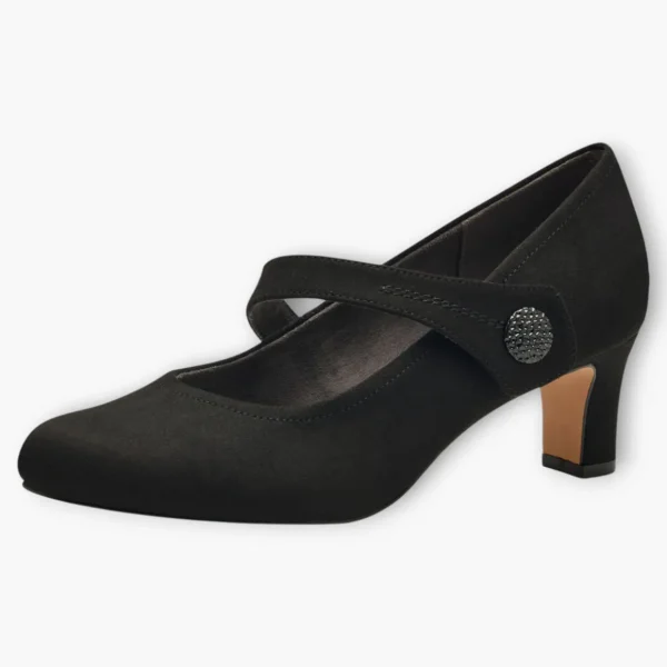 Jana Black Faux Suede Wide Fit Court Shoes with Velcro Strap