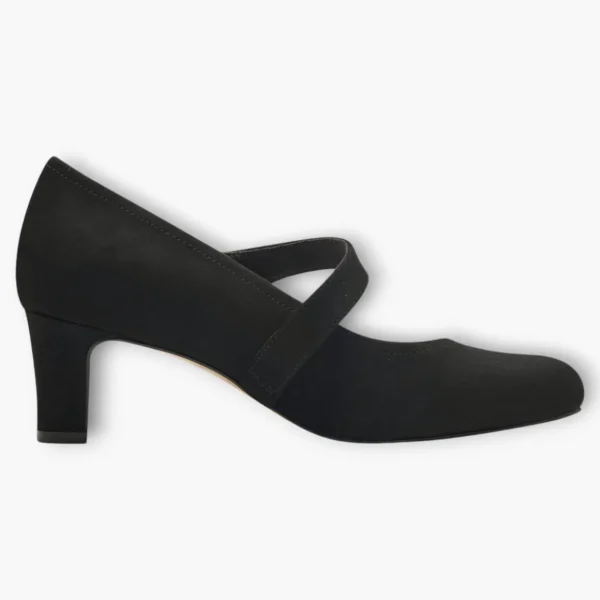 Jana Black Faux Suede Wide Fit Court Shoes with Velcro Strap