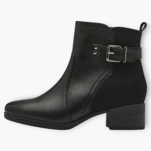 Jana Black Vegan Ankle Boots with Block Heel and Silver Buckle Detail