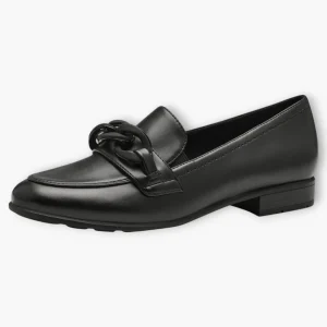 Jana Black Wide Fit Vegan Slip-On Loafers with Chain Detail