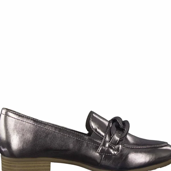 Jana Pewter Loafer with Chain Link: Elegance for Work & Dressy Wear