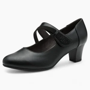 Jana Softline Black Low Block Heel – Wide Fit with Cushioned Insole