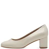 Jana Wide Fitting Court Shoe with Block Heel in Cream