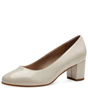 Jana Wide Fitting Court Shoe with Block Heel in Cream