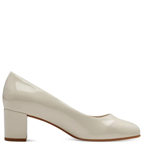 Jana Wide Fitting Court Shoe with Block Heel in Cream