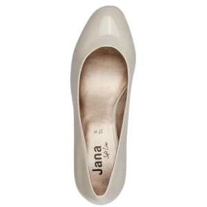 Jana Wide Fitting Court Shoe with Block Heel in Cream