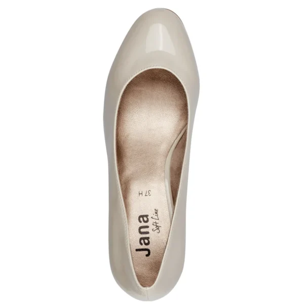 Jana Wide Fitting Court Shoe with Block Heel in Cream