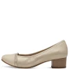 Jana Wide Fitting Light Gold Court Shoe with Cream Patent Detail