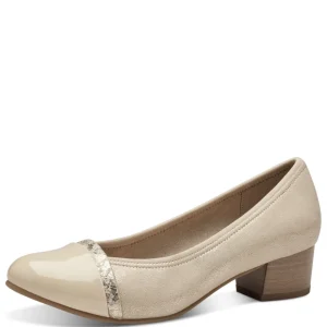 Jana Wide Fitting Light Gold Court Shoe with Cream Patent Detail