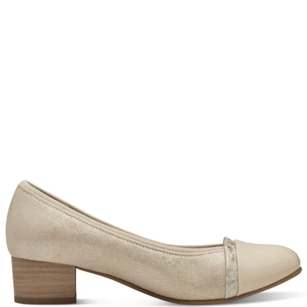 Jana Wide Fitting Light Gold Court Shoe with Cream Patent Detail