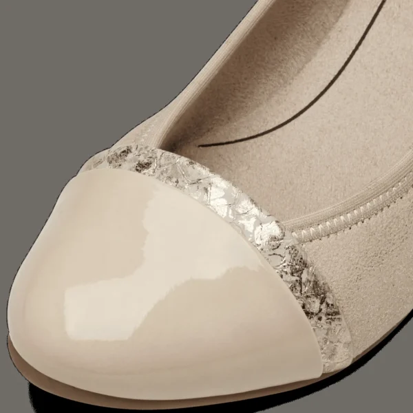 Jana Wide Fitting Light Gold Court Shoe with Cream Patent Detail