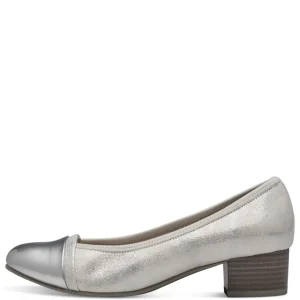 Jana Wide Fitting Silver Court Shoe with Bright Silver Detail