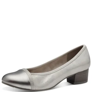 Jana Wide Fitting Silver Court Shoe with Bright Silver Detail