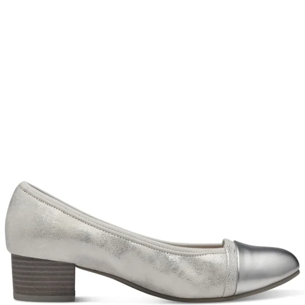 Jana Wide Fitting Silver Court Shoe with Bright Silver Detail