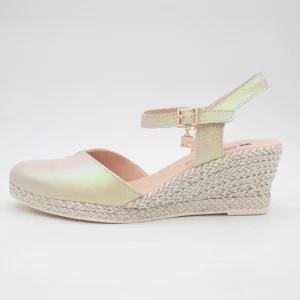 Jose Saenz Beige & Gold Espadrille Wedge – Elegant & Multicolour Shine