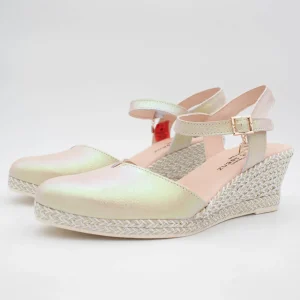 Jose Saenz Beige & Gold Espadrille Wedge – Elegant & Multicolour Shine