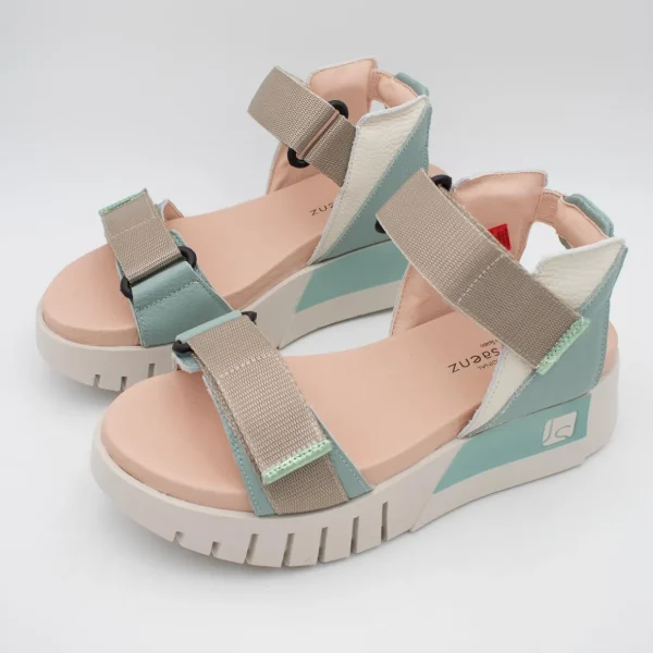 Jose Saenz Beige & Turquoise Velcro Sandal – Stylish & Trendy