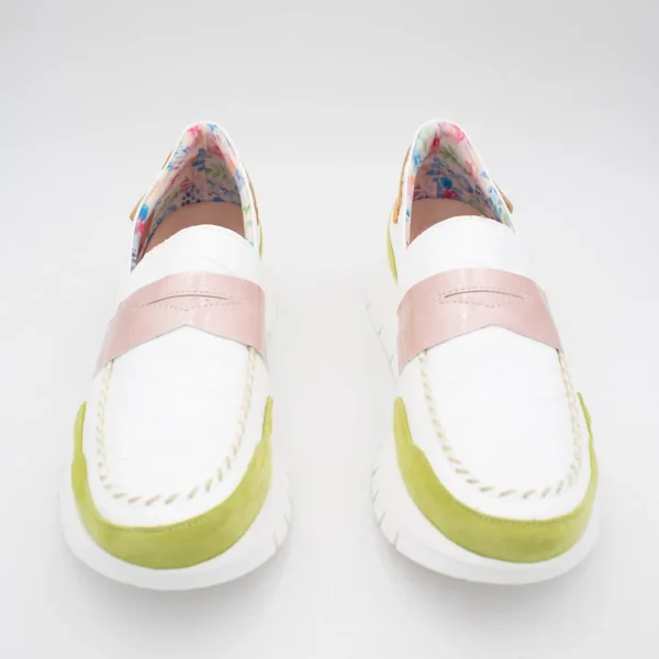 Jose Saenz White & Green Moccasin-Style Shoe – Sporty & Chic