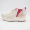 Jose Saenz Women’s Slip-On Moccasin – Off-White & Pink with Bungee Laces