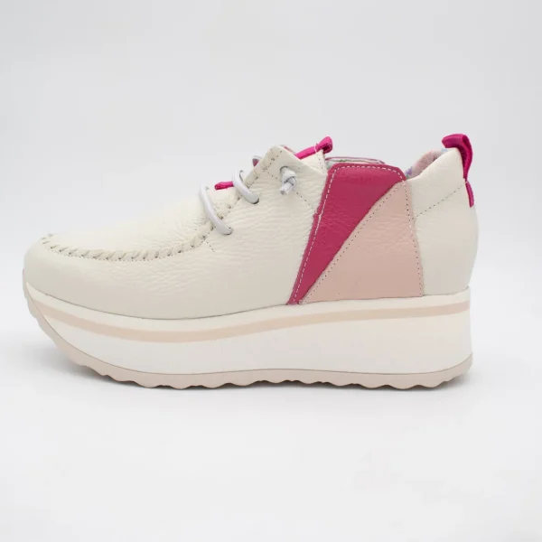 Jose Saenz Women’s Slip-On Moccasin – Off-White & Pink with Bungee Laces