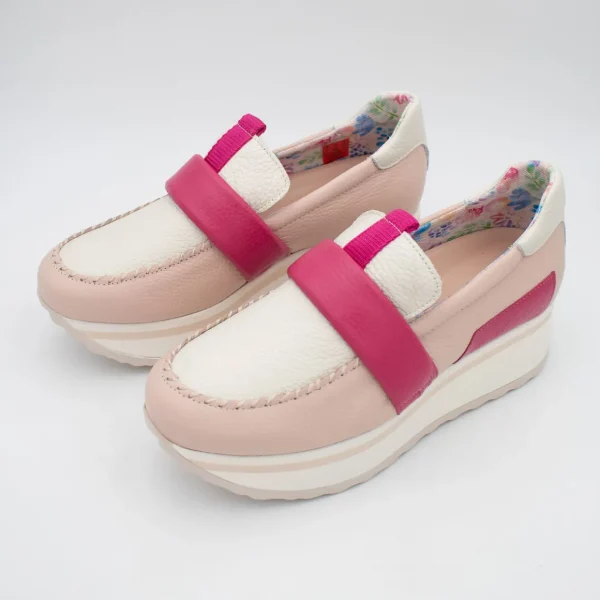 Jose Saenz Women’s Slip-On Moccasin – Off-White & Pink Elegance